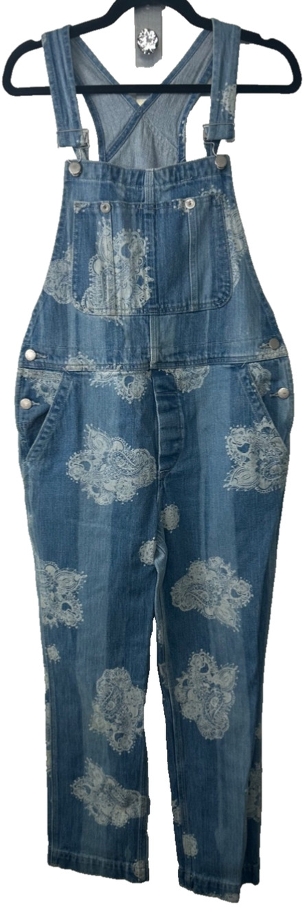 We The Free People Overalls Womens 28 Floral Paisley Denim Relaxed Straight A34